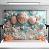 Lofaris Pink Floral Hot Air Balloon Cake Smash Backdrop